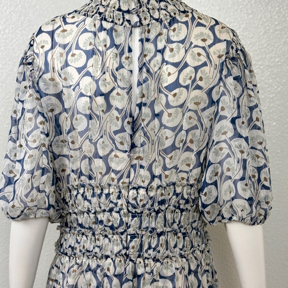 Rebecca Taylor Cottagecore Floral Blue and Cream Long Dress Size 12 F45 - Picture 12 of 16